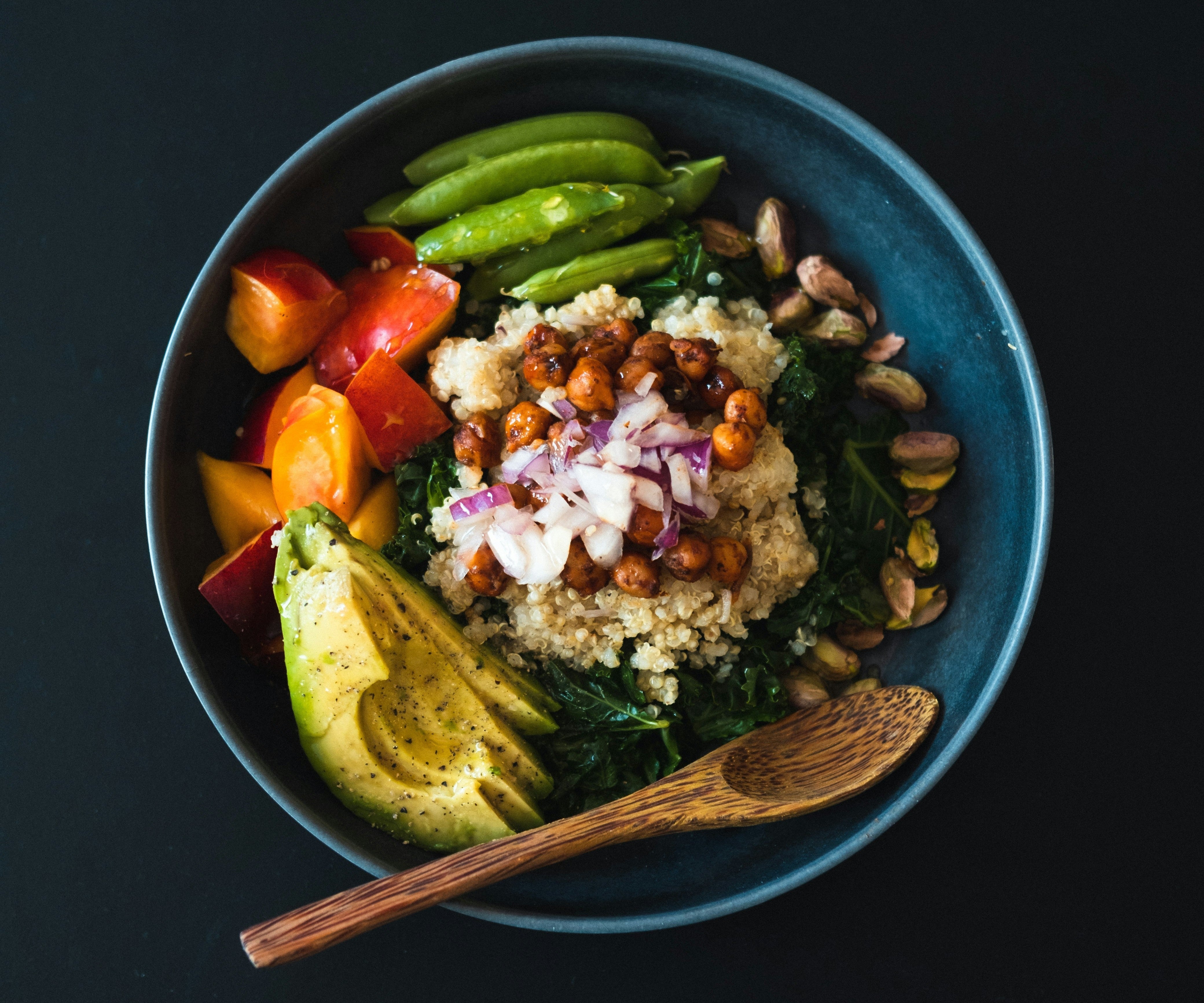 Balanced Plant-Forward Meal with quinoa bowl - blog by makers of organic, cold-pressed Living Juice
